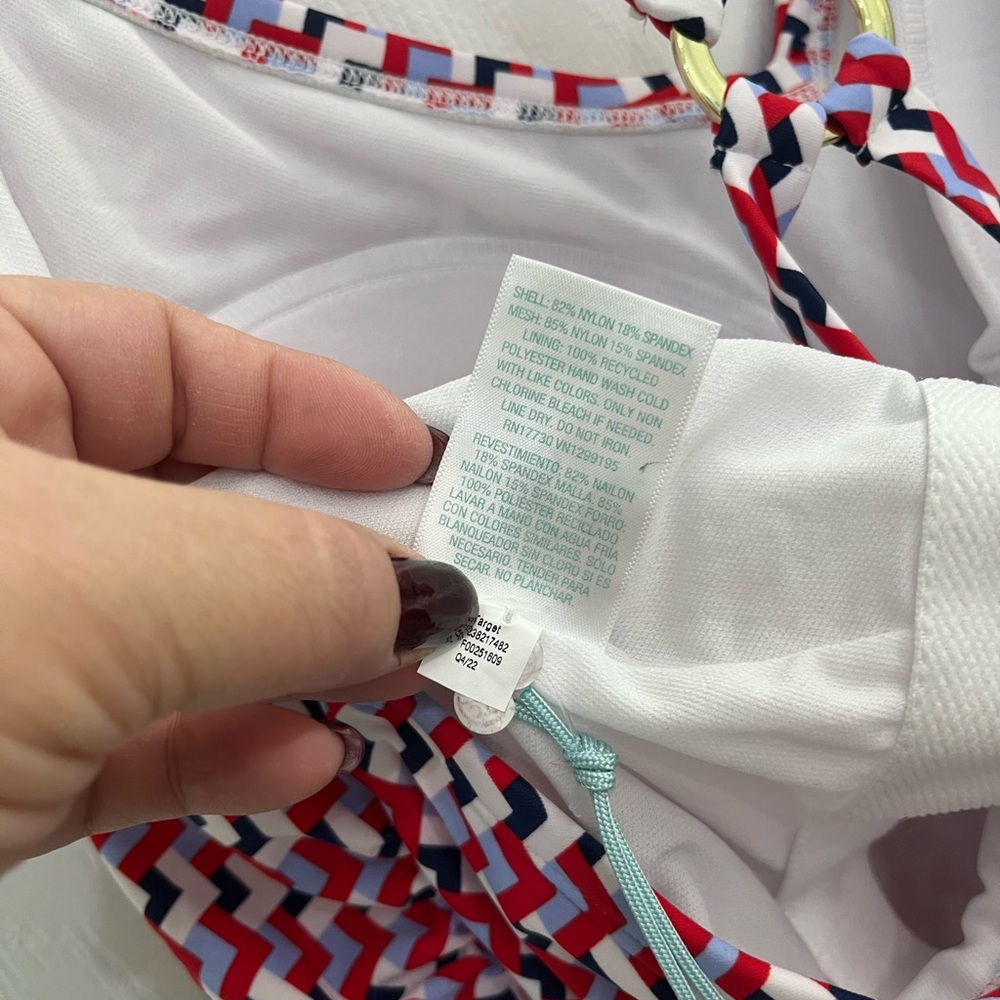 NWT Kona Sol Red White Blue Chevron Women's PLUS One-Piece Swimsuit Bathing Suit - Picture 10 of 11